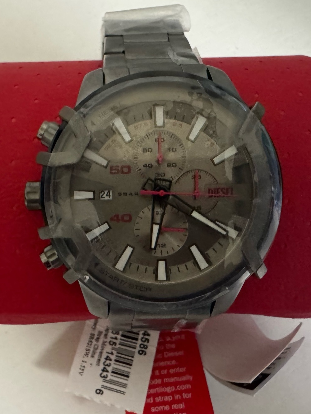 Diesel Gunmetal Watch with Red Accent Tag